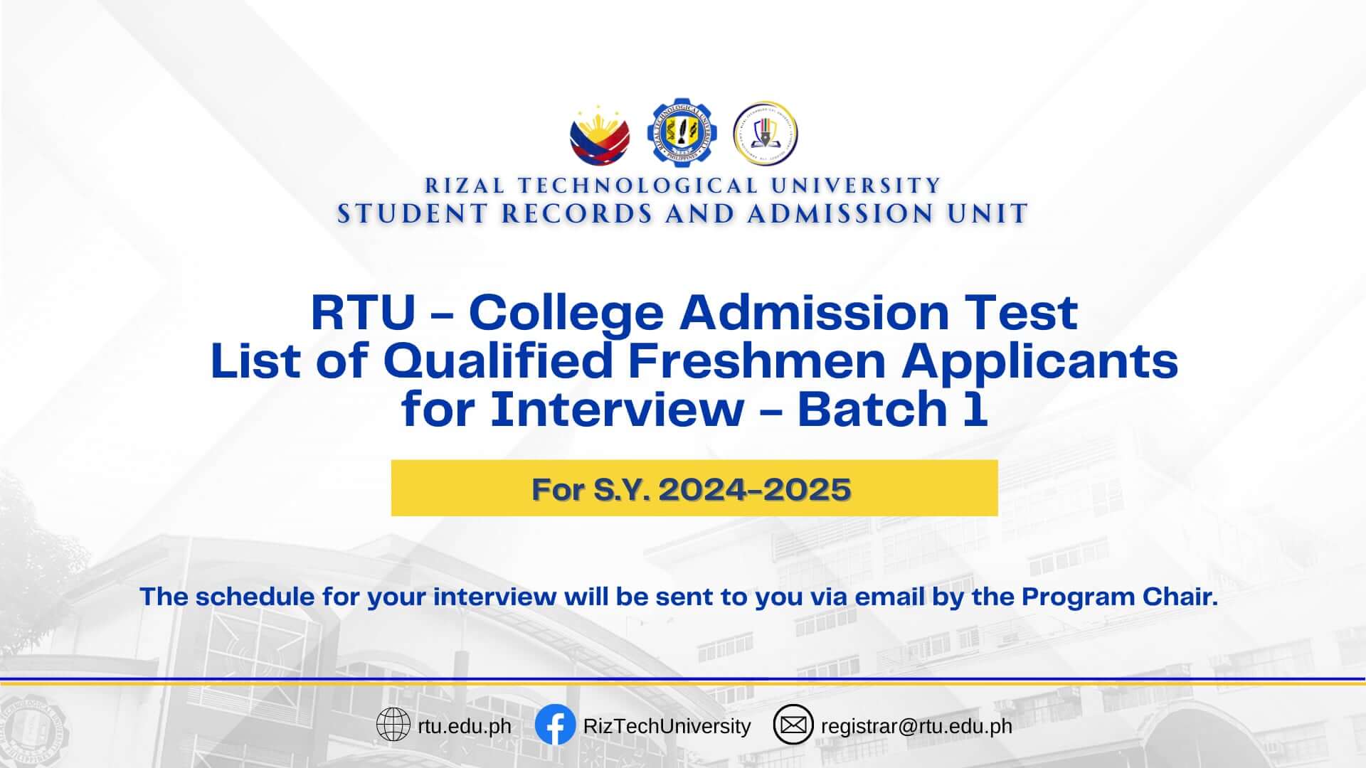 Read more about the article RTU-CAT List of Qualified Freshmen Applicants for Interview 1st Batch
